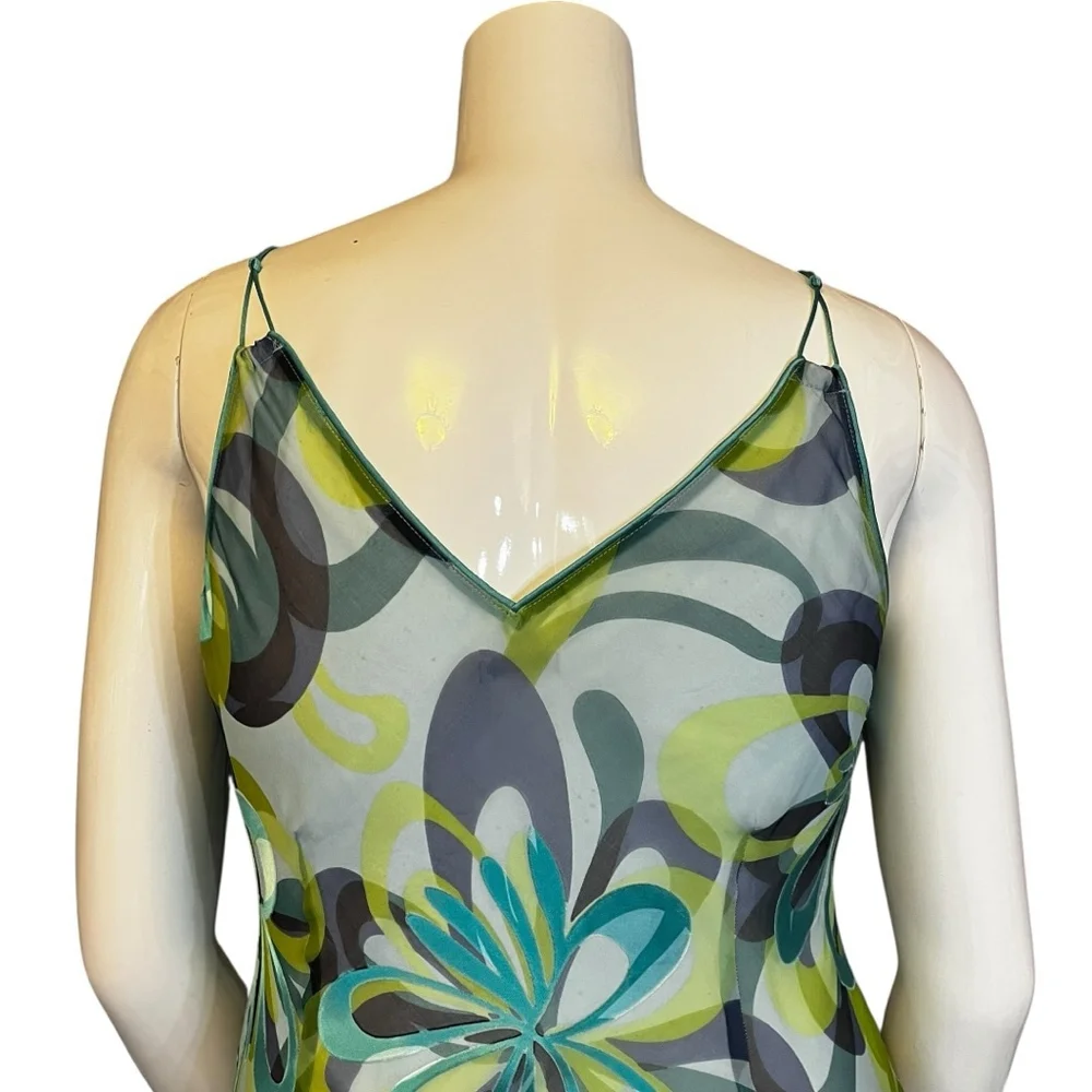Planet UK Silk Slip Dress Green/Blue Mermaid Floral Size 14 - Picture 13 of 16